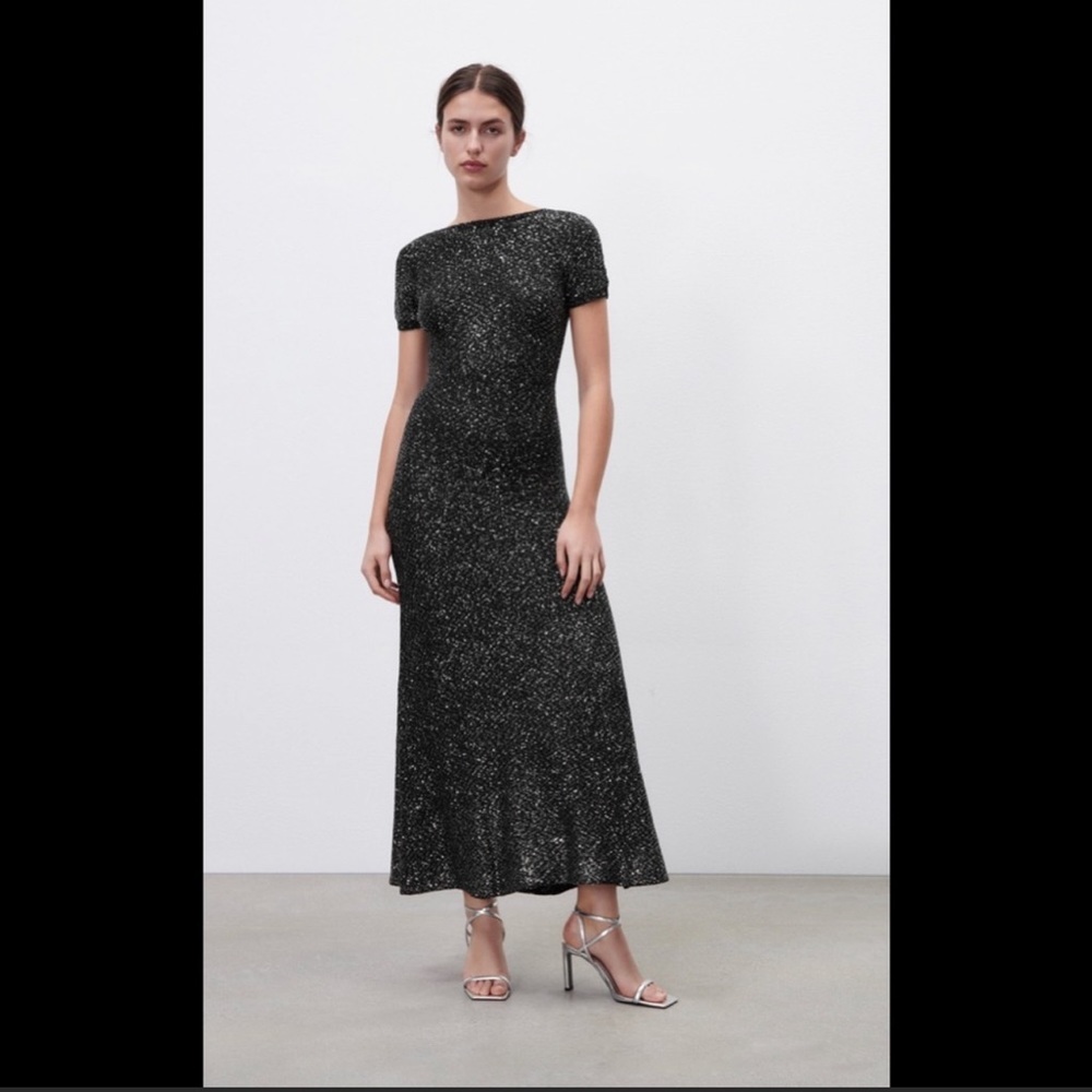 ZARA NWT LIMITED EDITION SEQUIN KNIT DRESS - BLACK - Picture 13 of 13